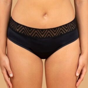 NWT Thinx Hiphugger Moderate Absorbency Lace Trim Underwear In Black